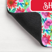 Tapis De Souris Aquarelle Fleurs en Turquoise, rouge et rose (Coin)