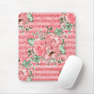 Tapis De Souris Aquarelle Fleurs Roses Roses & Bandes de Paillette