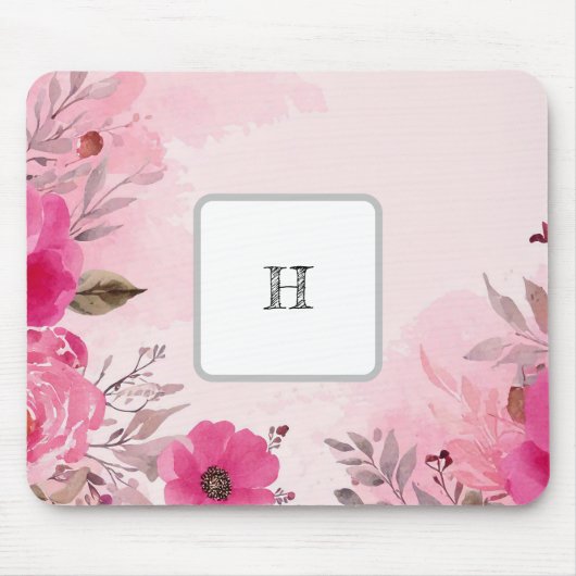 Tapis De Souris Aquarelle Fleurs roses sur un monogramme Mousepad (Devant)
