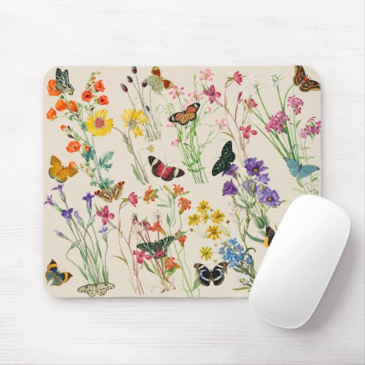 Tapis De Souris Aquarelle Fleurs sauvages & papillons Jardin Flora (Avec souris)