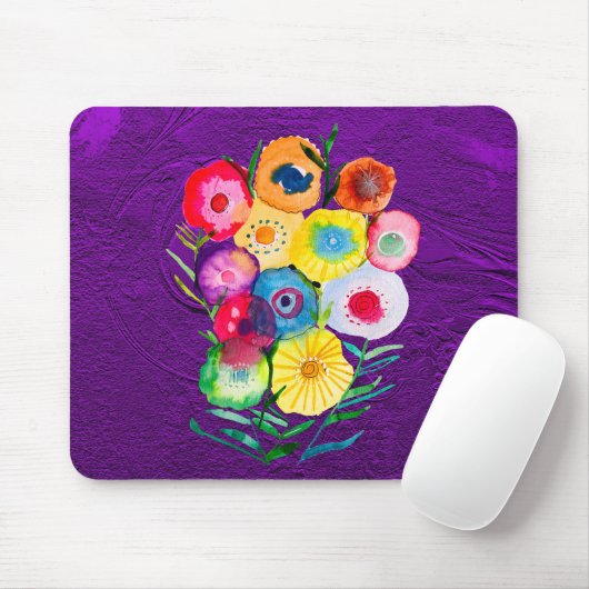 Tapis De Souris Aquarelle fleurs violettes fleuries florales (Avec souris)