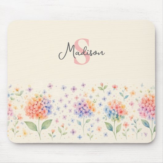 Tapis De Souris Aquarelle Florale Monogramme — Fleurs pastel (Devant)