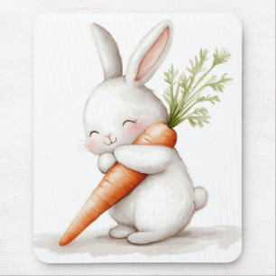 Tapis De Souris Aquarelle Fluffy Bunny Carrot Love