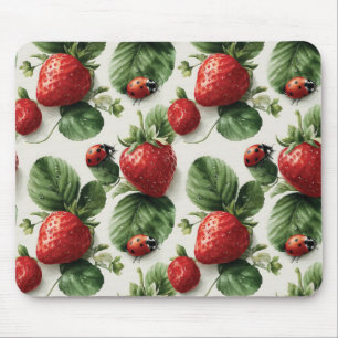 Tapis De Souris Aquarelle fraise et coccinelle Motif sans couture