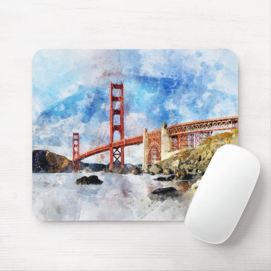 Tapis De Souris Aquarelle Golden Gate Bridge à San Francisco (Avec souris)