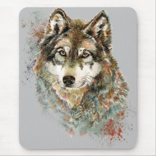 Tapis De Souris Aquarelle Gris Loup Faune Animal Nature Art