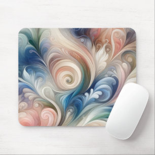 Tapis De Souris Aquarelle Imaginaire Floral Pastel Bleu & Crème
