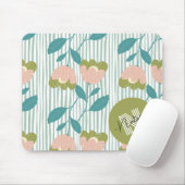 Tapis De Souris Aquarelle initiale Pastel olive et bleu Fleurs (Avec souris)