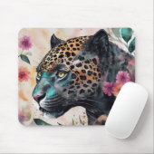 Tapis De Souris Aquarelle Jaguar Art Floral (Avec souris)