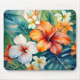 Tapis De Souris Aquarelle Jardin hawaïen Hibiscus tropical