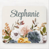 Tapis De Souris Aquarelle jaune Bleu Blanc Vert Floral Nom (Devant)