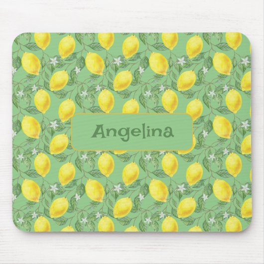 Tapis De Souris Aquarelle jaune motif vert citron tapis souris (Devant)