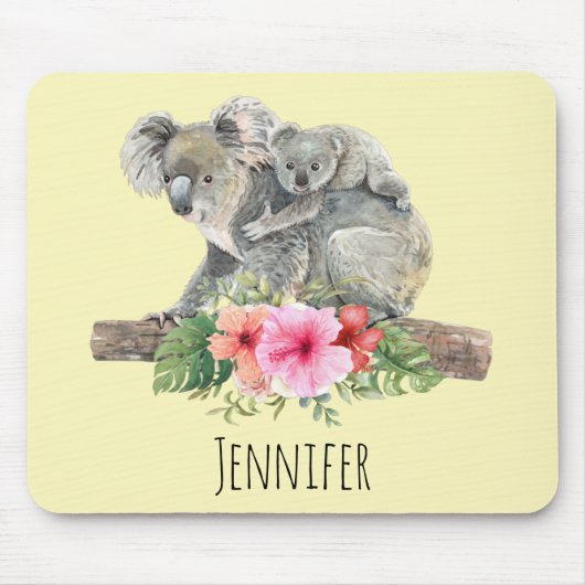 Tapis De Souris Aquarelle Koala ours mignonne maman et bébé (Devant)