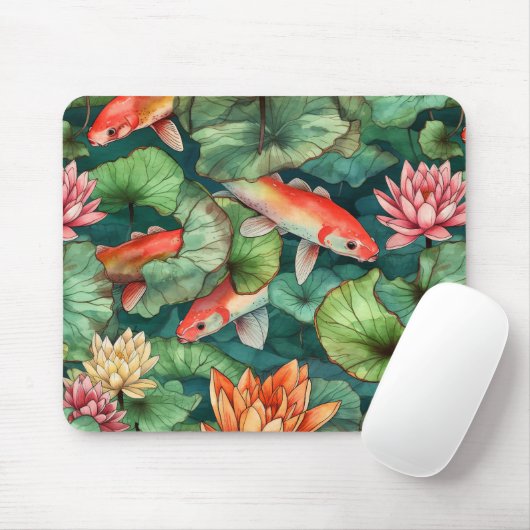 Tapis De Souris Aquarelle Koi et Lys d'eau Mousepad (Avec souris)