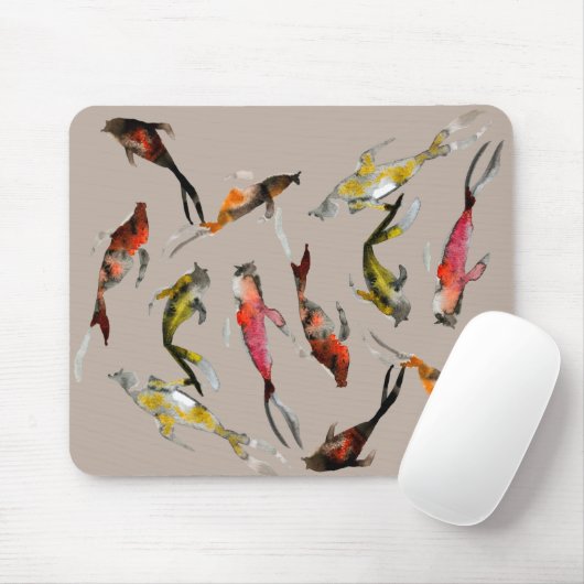 Tapis De Souris Aquarelle koi poisson rouge brun or (Avec souris)
