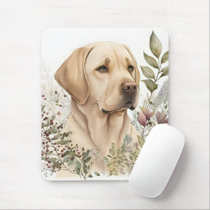 Tapis De Souris Aquarelle Labrador Retriever doré et fleurs