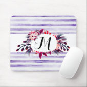 Tapis De Souris Aquarelle Lavande violet rayures Flore cadre (Avec souris)