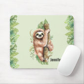 Tapis De Souris Aquarelle mignonne Sloth & Feuilles tropicaux (Avec souris)