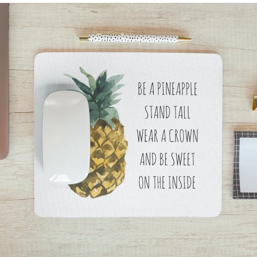 Tapis De Souris Aquarelle moderne ananas et citation amusante posi