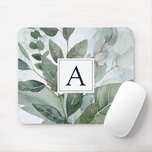 Tapis De Souris Aquarelle monogramme Sage rustique Vert (Avec souris)