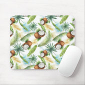 Tapis De Souris Aquarelle Motif de noix de coco tropicale (Avec souris)