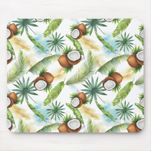 Tapis De Souris Aquarelle Motif de noix de coco tropicale (Devant)