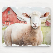 Tapis De Souris Aquarelle Mouton Et Grange Rouge (Devant)