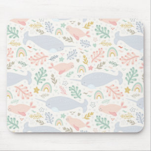 Tapis De Souris Aquarelle Narwhal et Motif de phoque