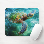 Tapis De Souris Aquarelle Natation Tortue de mer (Avec souris)