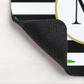 Tapis De Souris Aquarelle noire blanche rayée Monogramme floral (Coin)