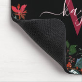 Tapis De Souris Aquarelle noire bordeaux Nom floral Monogramme (Coin)