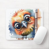 Tapis De Souris Aquarelle Oiseau assis sur un mur (Avec souris)