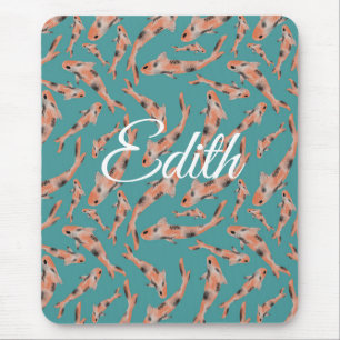 Tapis De Souris Aquarelle Orange Koi Fish Turquoise Personnalisé
