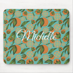 Tapis De Souris Aquarelle Orange Turquoise Botanique Personnalisée