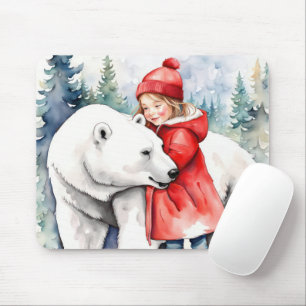 Tapis De Souris Aquarelle Ours Polaire Avec Fille