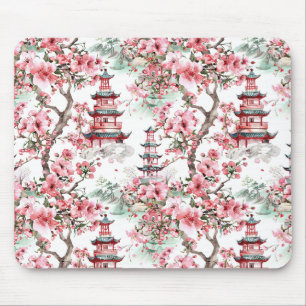 Tapis De Souris Aquarelle Pagode chinoise - Fleurs de cerisiers (1