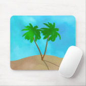 Tapis De Souris Aquarelle Palm Tree Beach Scene Collage (Avec souris)