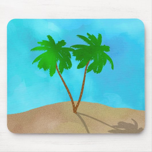 Tapis De Souris Aquarelle Palm Tree Beach Scene Collage (Devant)