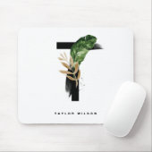 Tapis De Souris Aquarelle Palme Tropicale Lettre Feuille T Monogra (Avec souris)
