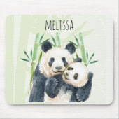 Tapis De Souris Aquarelle Panda Ours Maman & Bébé en Bambou (Devant)