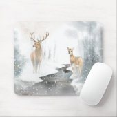 Tapis De Souris Aquarelle paysage de cerfs d'hiver (Avec souris)