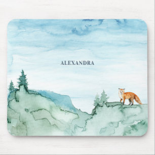 Tapis De Souris Aquarelle Paysage mignonne Forêt forestière Fox