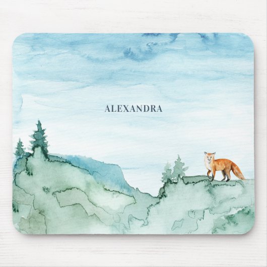 Tapis De Souris Aquarelle Paysage mignonne Forêt forestière Fox (Devant)