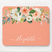 Tapis De Souris Aquarelle Peach White Floral Script tendance (Devant)