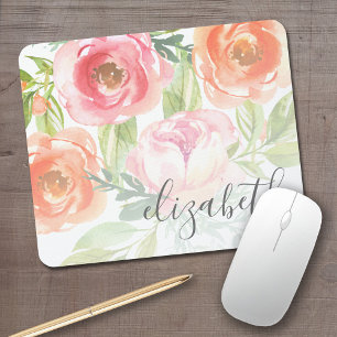 Tapis De Souris Aquarelle peinte Fleurs Nom de calligraphie