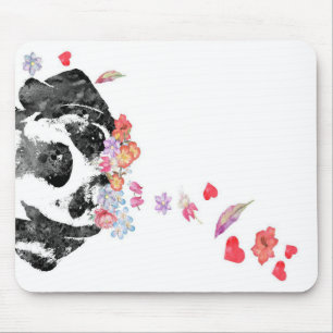 Tapis De Souris Aquarelle Peinture Beagle Chien Fleurs de couronne