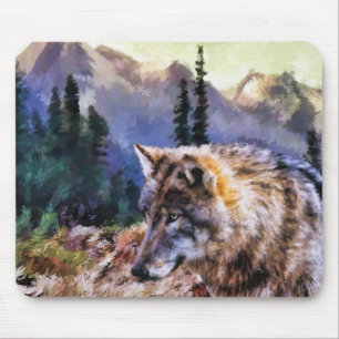 Tapis De Souris Aquarelle personnalisée Peint Wolf animal sauvage