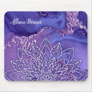 Tapis De Souris Aquarelle personnalisée violet blanc Mandala