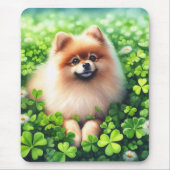 Tapis De Souris Aquarelle Pomeranian Shamrock vert (Devant)