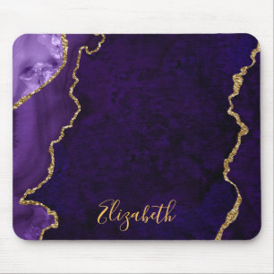 Tapis De Souris Aquarelle Purple Gold Marbre Agate Géode